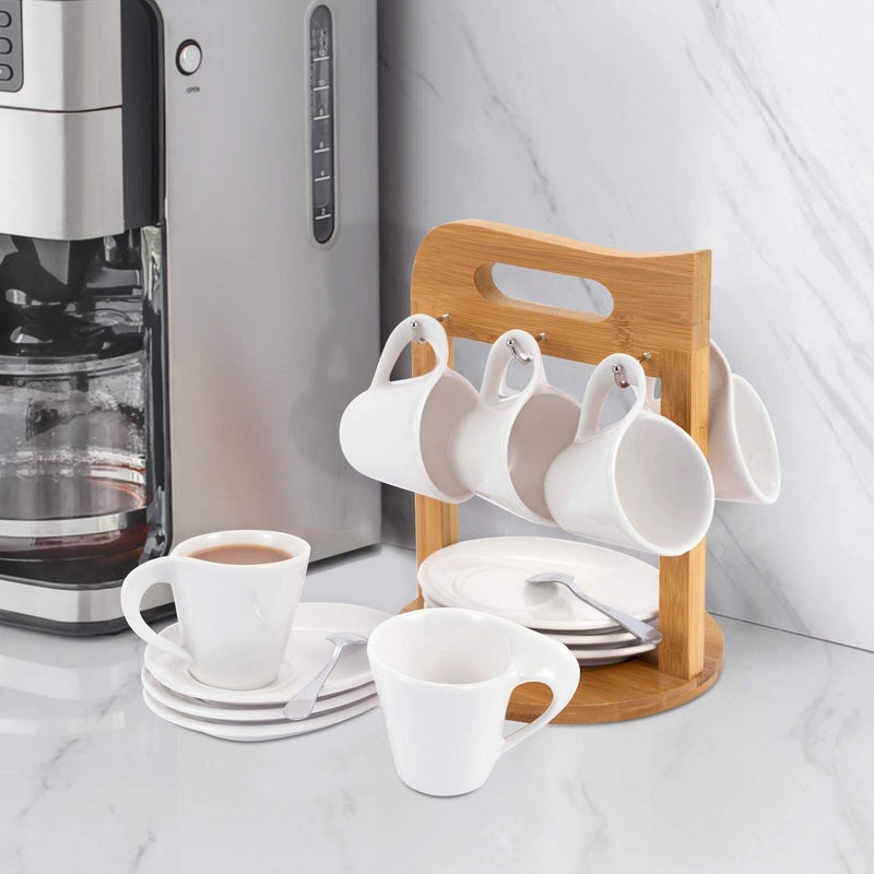 TRSPCWR Espresso Cups Set of 6, 2.5oz Ceramic Demitasse Cups Set with Saucers & Spoons, Complete Set with Storage Holder, Perfect for Home, Office, and Gift Giving - Image 4